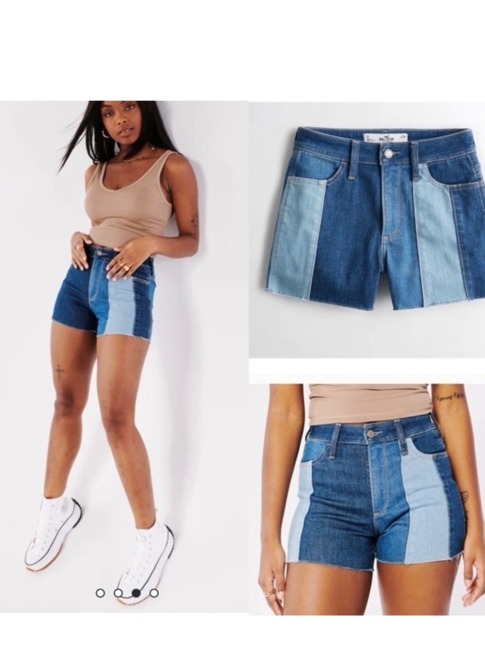 Hollister Blue Patchwork Jean Shorts Curvy High Rise Size 7 28